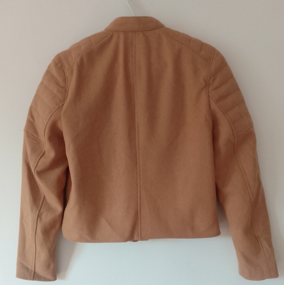 GAP Camel Wool Moto Jacket Crop Biker Jacket Womens Size M - Picture 3 of 8